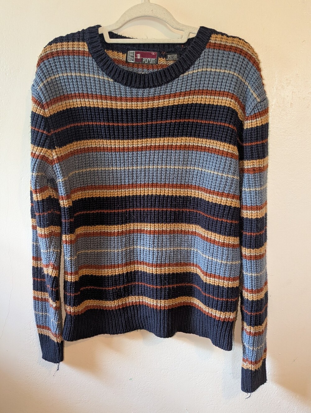 Men’s Forum Striped Crewneck Sweater - Blue/Navy/Tan Size XL
